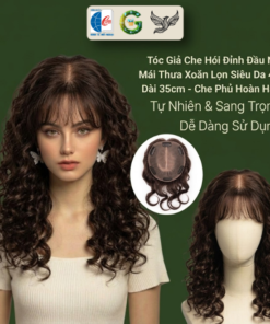 Tóc Giả Che Hói Đỉnh Đầu Nữ - Mái Thưa Xoăn Lọn Siêu Da 4D Dài 35cm